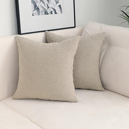 Jeneoo Light Grey Decorative Square Thick Throw Pillow Covers Fine Textured Boucle Oatmeal Couch Cushion Cases for Livingroom Sofa Home Decor, Set of 2, 18 x 18 Inch
