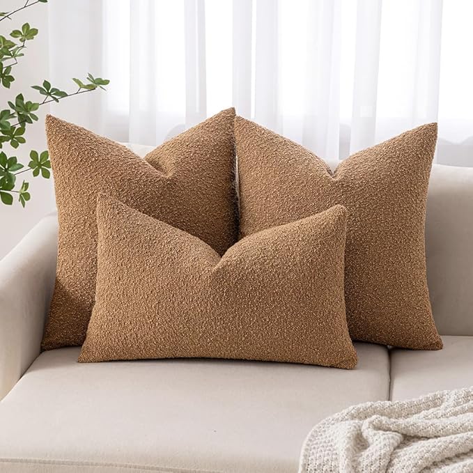 MIULEE 22x22 Inch Decorative Euro Sham Throw Pillows for Bed Set of 2 Textured Boucle Neutral Winter Throw Pillow Covers Brown Accent Solid Euro Couch Vintage Pillowcases Sofa Livingroom Home Decor