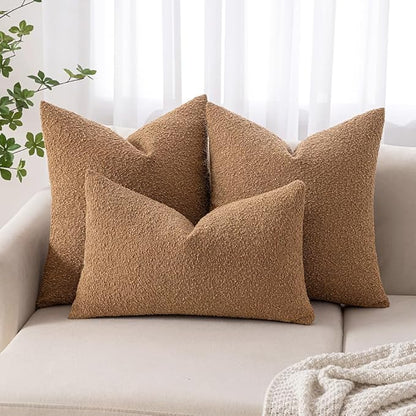 MIULEE 22x22 Inch Decorative Euro Sham Throw Pillows for Bed Set of 2 Textured Boucle Neutral Winter Throw Pillow Covers Brown Accent Solid Euro Couch Vintage Pillowcases Sofa Livingroom Home Decor