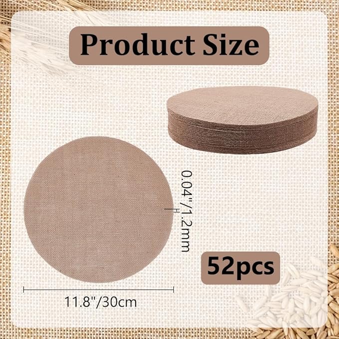52pcs Round Burlap Placemats 12 Inch Reusable Woven Placemats Heat Resistance Natural Jute Boho Rustic Farmhouse Holiday Table Mats for Dining Tables Parties Restaurants Indoor Outdoor