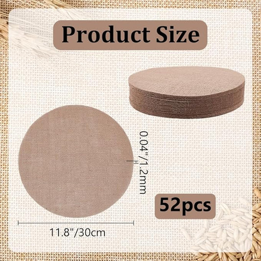 52pcs Round Burlap Placemats 12 Inch Reusable Woven Placemats Heat Resistance Natural Jute Boho Rustic Farmhouse Holiday Table Mats for Dining Tables Parties Restaurants Indoor Outdoor