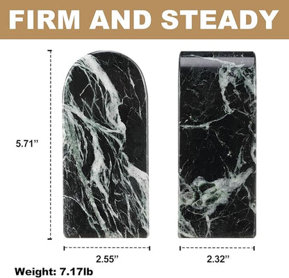 Koville Italian Natural Marble Bookends for Shelves, Decorative Book Ends, 7lbs Heavy-Duty Marble Book Holders, Bookshelf Apartment Decor for Normal Books/CD/Video Games(Verde Remeggiato)