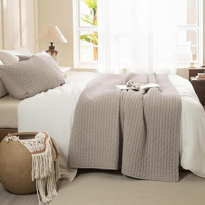 Sanracie Stonewashed Cotton Coverlet Oversized King(120"x120"), Linen Colored Cross Stitch Pattern California King Quilt Sets 3Pcs Ultra Soft Lightweight Crinkle Bed Coverlet Set for All Season