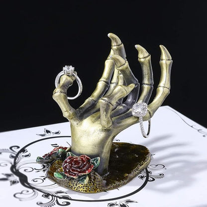 YU FENG Gothic Rose Skeleton Hand Jewelry Holder for Halloween Decor Rings Necklaces and Jewellery Accessories Hand Form Display Holders for Women Gift