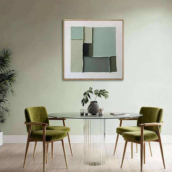 LEVERUP Square Geometric Painting Pictures Green Abstract Wall Artwork Modern Wall Decorations for Living Room Bedroom 24×24 Inch Office Canvas Photos