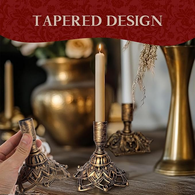 Set of 2 Different Sizes Brass Candlestick Holders,Taper Candle Holder for Candlesticks for Wedding Decor,Fireplace,Home,Brass Candlestick Holders Fits 3/4 inch Thick Candle