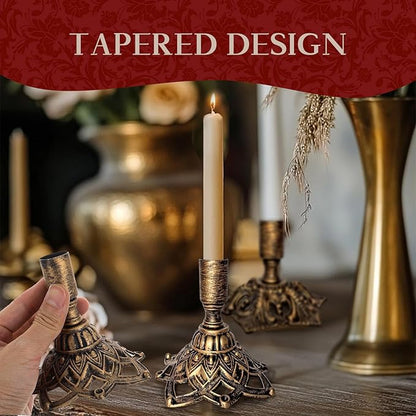 Set of 2 Different Sizes Brass Candlestick Holders,Taper Candle Holder for Candlesticks for Wedding Decor,Fireplace,Home,Brass Candlestick Holders Fits 3/4 inch Thick Candle