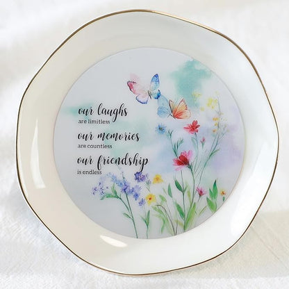 HOME SMILE Friendship Gifts for Women Best Friend Jewelry Ring Dish Tray with Dynamic Butterfly&Flower Pattern Shifts,Our Laughs are Limitless Unique Gifts for Friends Birthday Mother's Day Christmas