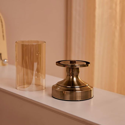 Brass Hurricane Candle Holder with Glass Lid, Anti-Tip Pillar Candle Holder for Wedding Dining Party Table Centerpiece, Elegant Home Decor