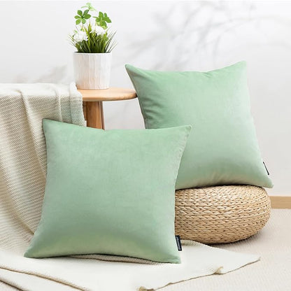 Phantoscope Pack of 2 Velvet Decorative Throw Decorative Pillow Cover Soft Solid Square Cushion Case for Couch Sage Green 20 x 20 inches 50 x 50 cm