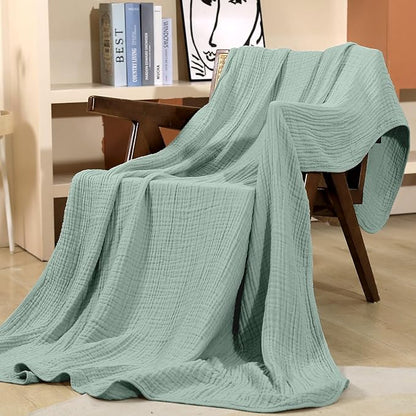 Yoofoss Muslin Blanket 100% Organic Cotton Throw Large 50" x 60" for Bed Couch Summer Gauze Blanket for Adults Lightweight and Breathable Dark Green