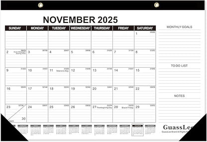 GuassLee Desk Calendar 2026-19-Month Desktop Calendar 17" × 11.5" Academic Paper Planner from Sept. 2025 to Mar. 2027 with Julian Date, Monthly Goals, To-do List, Notes for Home School Office