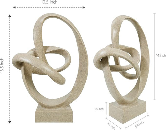 Knot Sculptures, Modern Coffee Table Statues, Abstract Center Piece for Home Office, Dining Living Room Desk Decor, Bookends, 15.5 x 10.5 inch, Sandstone