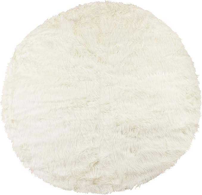 Luxe Gordon Faux Fur Rug with Soft and Fluffy Pile | Machine Washable Living Room Rug with Anti-Slip Backing | Cruelty-Free Area Rugs for Office or Bedroom, White, 6 ft Dia.