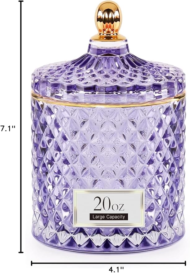 Candy Dish Glass Cookie Jar with Lid Candy Bowl for Office Desk Decor, Apothecary Jars Purple Bathroom Accessories Cute Room Decor Aesthetic, Q Tip Holder Decorative Glass Jewelry Box (20oz)