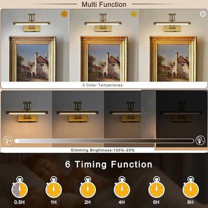 Battery Operated Picture Light with Remote,Wireless Gallery Lights Brass 12in Rechargeable Display Light with Flexible Swing Arm,Dimmable Wall Sconce for Artwork on Wall