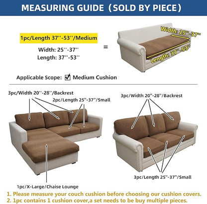 Eismodra Couch Cushion Covers Magic Stretch Sofa Slipcover for 3 Cushion Couch Dogs Pet L Shape 2 Seat Replacement Furniture Protector,Light Brown Length 37-53 inches(Only 1 Piece)