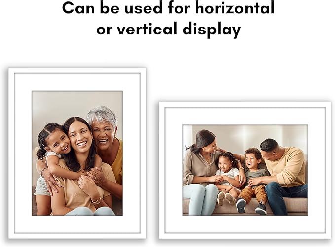 Americanflat 11x14 Picture Frame with Shatter-resistant Glass - Use as 8x11 Frame with Mat or Display 11x14 Photo Without Mat - Streamline Collection - Thin Border Picture Frames for Wall - White