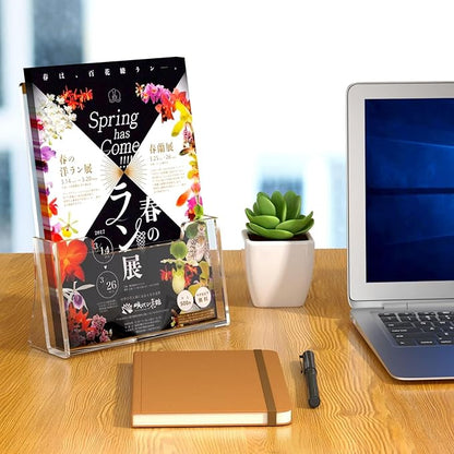 NIUBEE Acrylic Brochure Holder 8.5 x 11 inches 2 Pack, Clear Acrylic Literature Holder Plastic Flyer Display Stand, Acrylic Countertop Organizer for Magazine, Pamphlet, Booklets, Menu, Journals