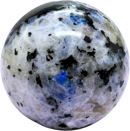 Amazing Gemstone Rainbow Moonstone Crystal Ball with Stand - 2.5 Inches Large Crystal Sphere Meditation Balls for Witchcraft and Decorative Balls