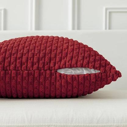 Kevin Textile 20x54 Inch Long Body Lumbar 1 Pack Boho Decorative Throw Pillow Cover Soft Striped Corduroy Rectangle Cushion Case Farmhouse Accent for Living Room Couch Sofa Bed, Burgundy