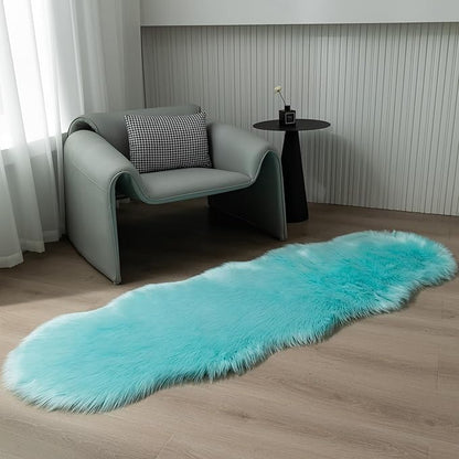 Faux Fur Rug Runner 2x6 ft Blue - Machine Washable Super Soft Plush Shaggy Fluffy Area Carpet,Sheepskin Rug Fuzzy Floor Mat for Bedroom, Sofa,Living Room, Bedside, Nursery & Kids Room