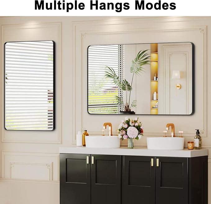 Bathroom Mirrors for Over Sink,55x30Inch Vanity Mirrors for Wall,Black Metal Frame Rectangle Mirrors for Bathroom Farmhouse,Restroom,Hangs Horizontally or Vertically