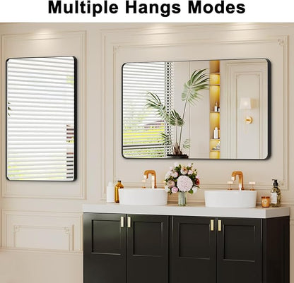 Bathroom Mirrors for Over Sink,55x30Inch Vanity Mirrors for Wall,Black Metal Frame Rectangle Mirrors for Bathroom Farmhouse,Restroom,Hangs Horizontally or Vertically