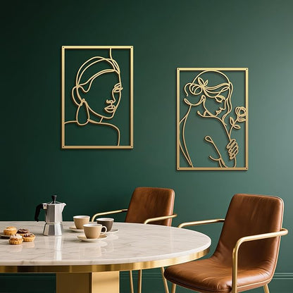 Eilopaa 4 Pack Gold Wall Art Décor for living room, Metal Minimalist Abstract Wall Décor bathroom, Single Line Woman's Body Shape Modern Wall Art, Size 17 X 11.8 inches