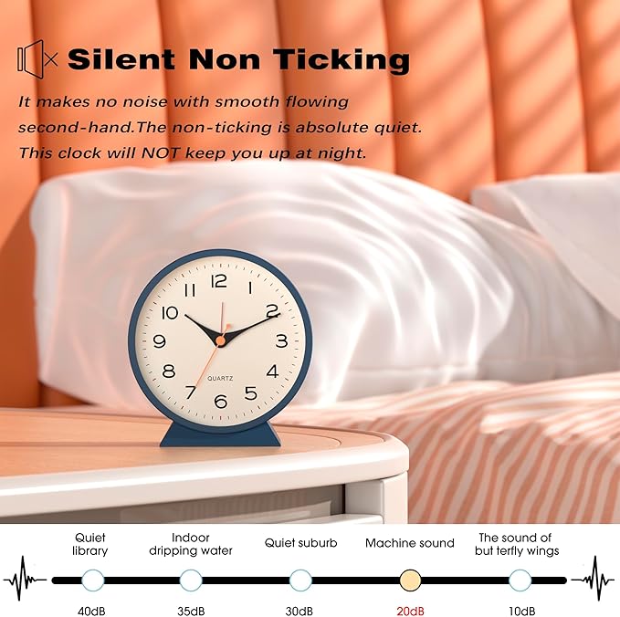 AYRELY® 4.5" Analog Alarm Clock,Small Retro Desk Clock Battery Operated,Slient Metal Table Clock with Light for Living Room Decor,Bedroom,Bedside,Shelf (Blue)
