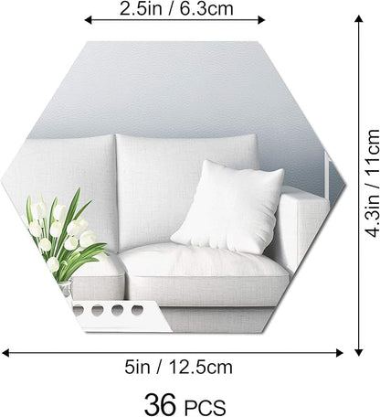 RW-103 36 PCS Acrylic Mirror Wall Stickers Hexagon Mirror Wall Decals DIY Removable 3D Geometric Hexagon Mirror Art Setting Wall Decor for Bedroom Living Room Office Kitchen Home Decoration (Silver)