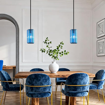 Modern Crystal Pendant Light Mini Dark Blue Chandeliers Adjustable Pendant Lights Fixture for Kitchen Island Dinning Room Corridor Bedroom(Dark Blue 2-Pack