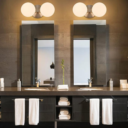 Bathroom Vanity Light Fixtures, Modern 2 Lights Globe Wall Sconce Lighting Brushed Nickel, Porch Wall Mount Light Fixture for Bathroom, Mirror Cabinets Hallway Stairs (Brushed Nickel, 2-Light)