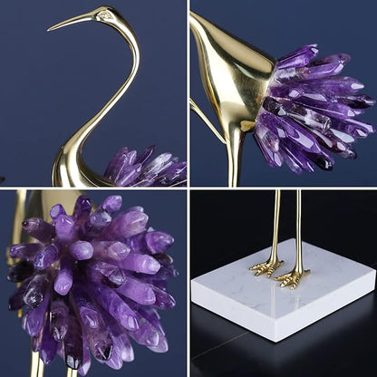suruim Gold Decor Accents,Brass Birds Statues Gold Home Decor Modern Crystal Decor Ornaments for Living Room, Bedroom, Office Desktop, Cabinets (Purple C)