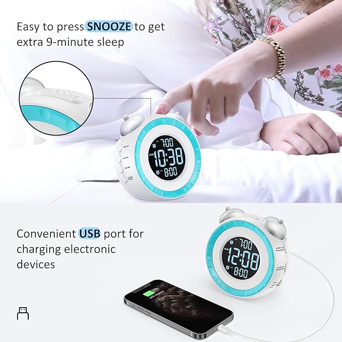 uscce Loud Dual Alarm Clock with Bed Shaker - 0-100% Dimmer, Vibrating Alarm Clock for Heavy Sleepers or Hearing Impaired, Easy to Set, USB Charging Port, Snooze, Battery Backup (White)