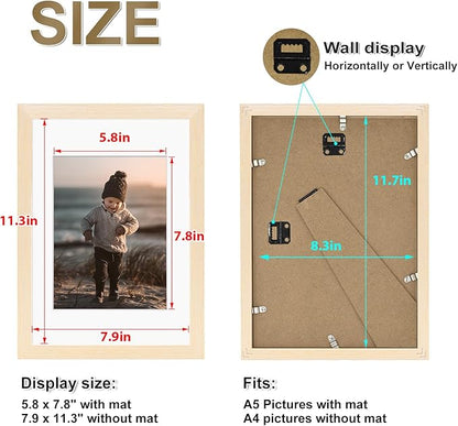 KINLINK A4 Picture Frame, White Oak Solid Wood Frames with Acrylic Plexiglass for Pictures A5 with Mat or A4 without Mat, Tabletop and Wall Display Photo Frame 4 Pack