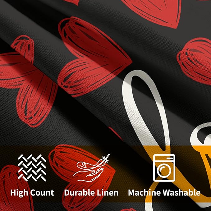 Valentines Day Pillow Covers 24x24 Set of 2 Black Heart Throw Pillow Covers Love Pillowcase Linen Decoration Farmhouse Holiday Cozy Soft Cushion Case Couch for Indoor Outdoor Home Decor