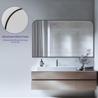 Bathroom Mirror, Wall Mirrors, Black Metal Framed Wall-Mounted Mirrors, Bathroom Vanity Mirror for Over Sink, Living Room, Bedroom, Entryway, 48x30 Inch, Black