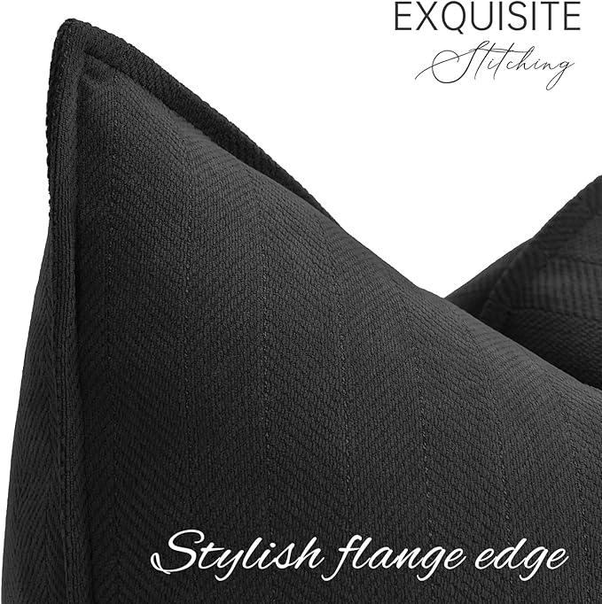 ZWJD Black Pillow Covers 22x22 Set of 2 Chenille Throw Pillow Covers with Elegant Design Soft and Luxurious Decorative Throw Pillows for Couch, Bed, and Home Decor