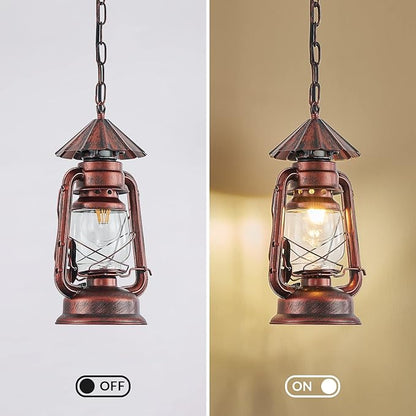 NOXARTE Vintage Pendant Light Lantern Ceiling Light Fixture with Glass Shade Adjustable Chain for Kitchen Island Farmhouse Loft Porch Width 7 Inch x Height 15 Inch