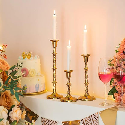 Brass Candlestick Holders Vintage: Tall Gold Taper Candle Holder Antique Candle Stick Holders for Christmas Wedding Centerpieve Living Room Mantle Home Decor Bridal Shower Set of 3