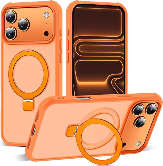 Compatible with iPhone 17 Pro Max Case with Invisible Magnetic O-Ring Stand Military-Grade Translucent Case for iPhone 17 ProMax 6.9" [Compatible with Mag-Safe][Great Grip Feeling],Orange