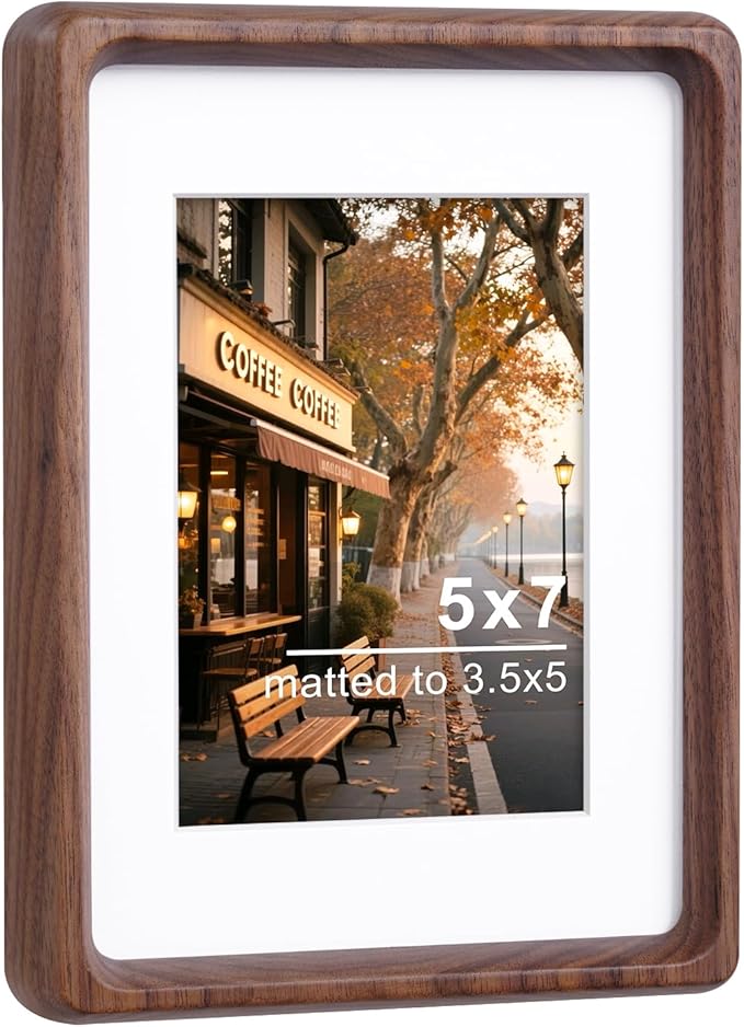 TEYCLZORE 5x7 Natural Walnut Picture Frame, Handmade Photo Frame, Display 3.5x5 Picture with Mat or 5x7 Without Mat, Tabletop Display and Wall Hanging
