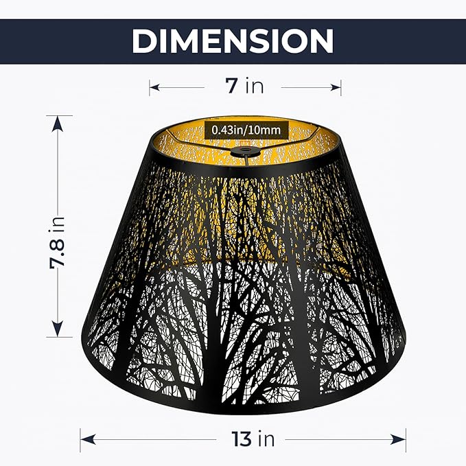 Medium Lamp Shade, ALUCSET Barrel Metal Lampshade with Pattern of Trees Lampshade for Table Lamp, 7x13x7.8 inch, Metal Lampshades, Spider