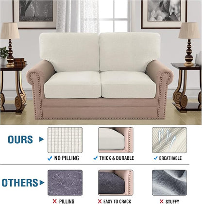 H.VERSAILTEX Multi-Pieces Loveseat Covers for 2 Cushion Couch High Stretch Couch Cushion Covers Jacquard Textured Twill Fabric(2 Seat Covers Plus 2 Back Cushion Covers, Ivory)