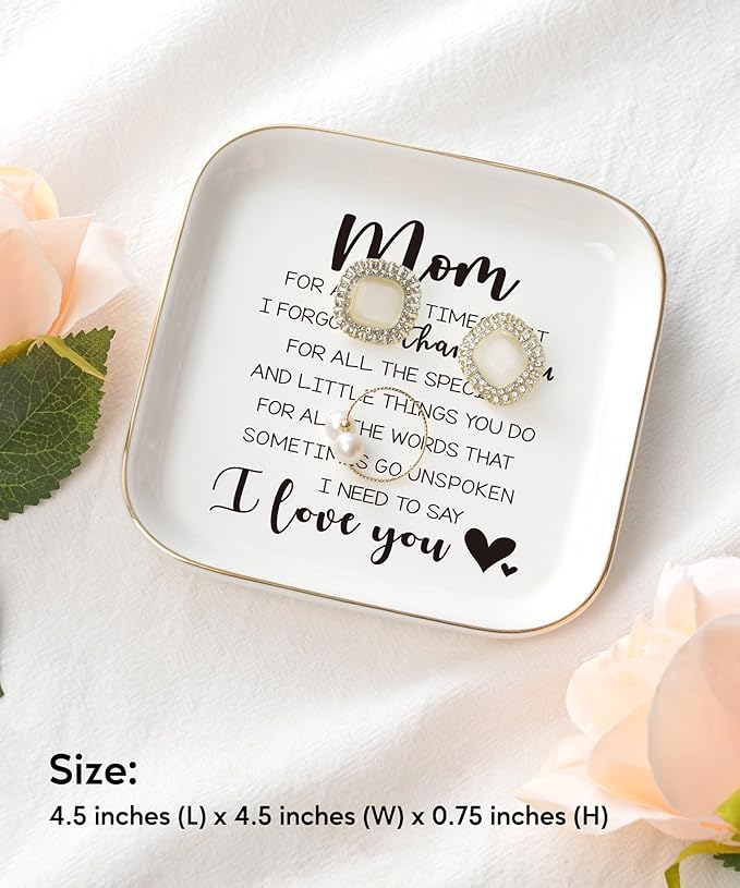Gifts for Mom from Daughter, Son – Thank You Mom Jewelry Dish Christmas Stocking Stuffers, Birthday, Mothers Day, Valentines Day Gifts