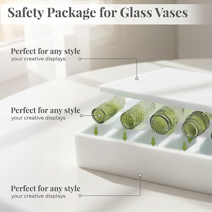 BEAHOT 32 Pack Bud Vase in Bulk,Mini Green Vintage Glass Flower Vases for Centerpieces,Wedding Decor,Party & Home Decaration,Mother's Day (Green-Gradient)