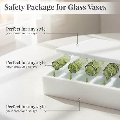 BEAHOT 32 Pack Bud Vase in Bulk,Mini Green Vintage Glass Flower Vases for Centerpieces,Wedding Decor,Party & Home Decaration,Mother's Day (Green-Gradient)