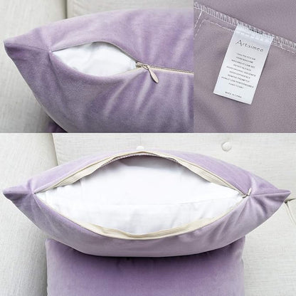 Artaimee Lilac Velvet Throw Pillow Covers 18x18 inches (Set of 2) – Soft & Cozy Cushions for Sofa, Bed, Chair – Decorative Cushion Case for Home, Office, Living Room, and Car