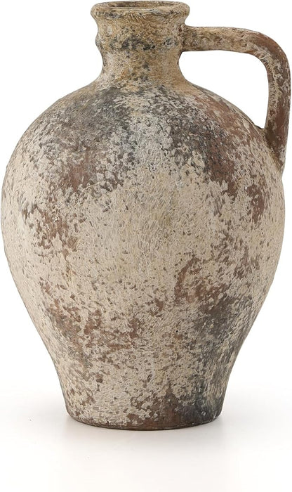 LUKA Ceramic Rustic Farmhouse Vase,8.25 inch Terracotta Vase with Handle,Neutral Clay Pot Vases Decorative Vase for Living Room,Table,Shelf Decor(Brown,M)